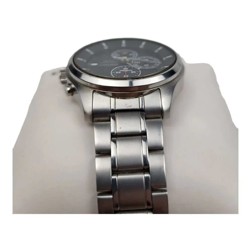 Seiko Chronograph Watch 4T57-00B0 Quartz Black Face Stainless Steel Band Working
